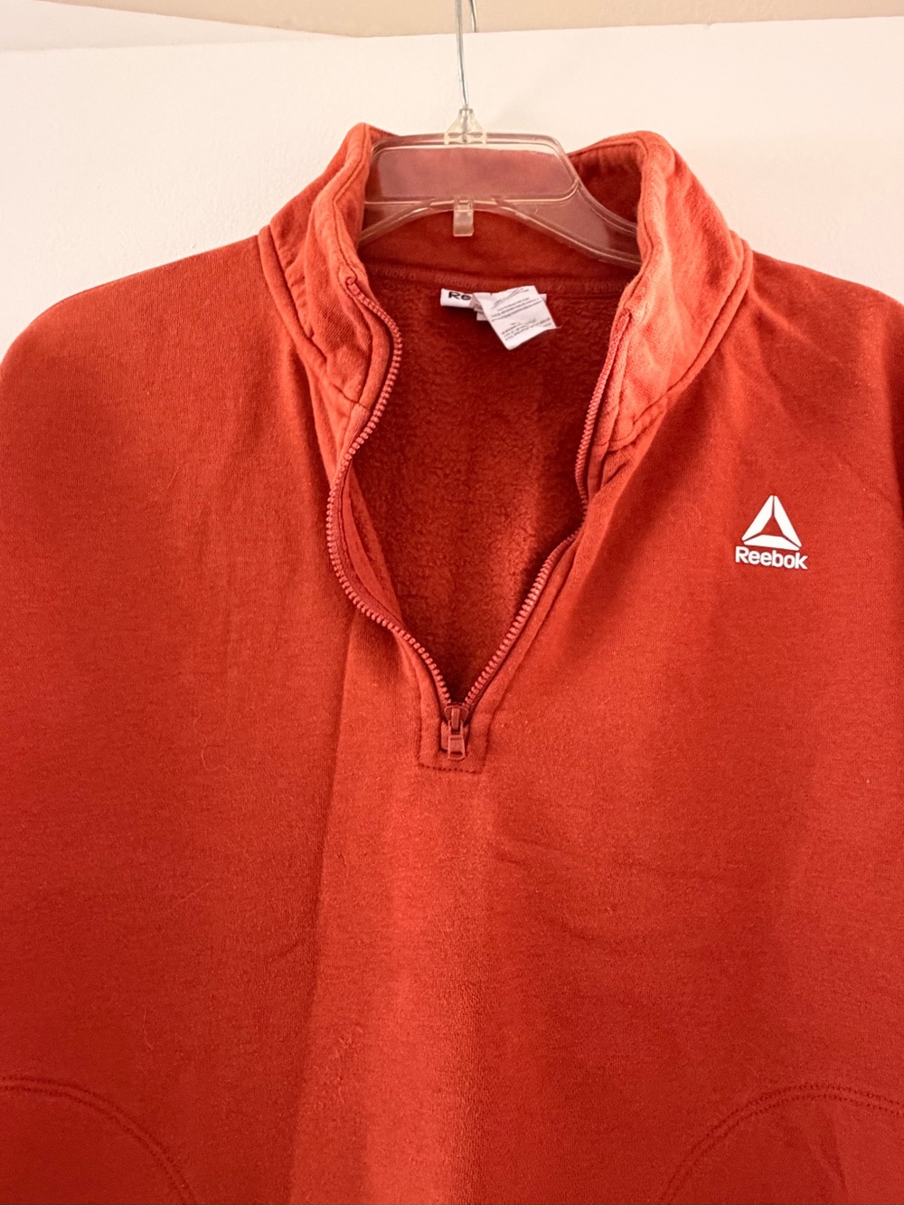 Reebok Men’s Zip-Up Fleece Pullover in Rust Orange